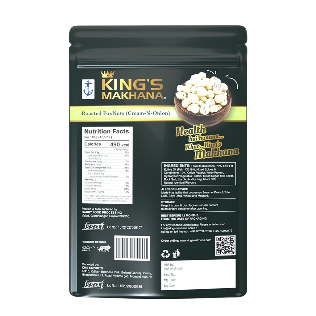 KING’S MAKHANA COMBO PACK OF 2 |Cream-N-Onion, Salted (60g Each)
