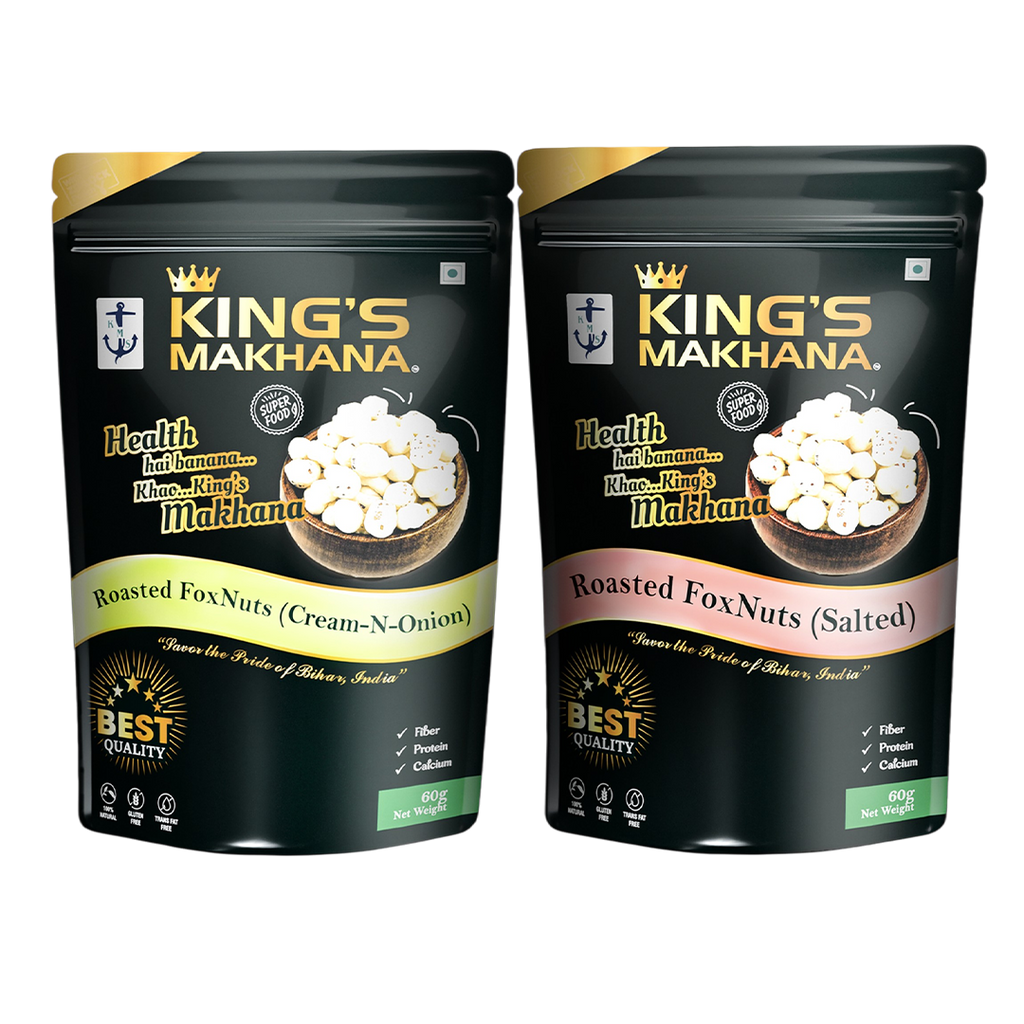KING’S MAKHANA COMBO PACK OF 2 |Cream-N-Onion, Salted (60g Each)