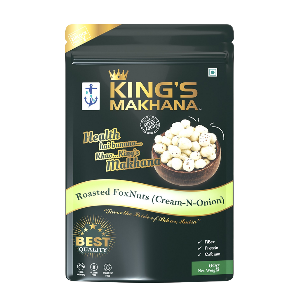 KING’S MAKHANA COMBO PACK OF 2 |Cream-N-Onion, Salted (60g Each)