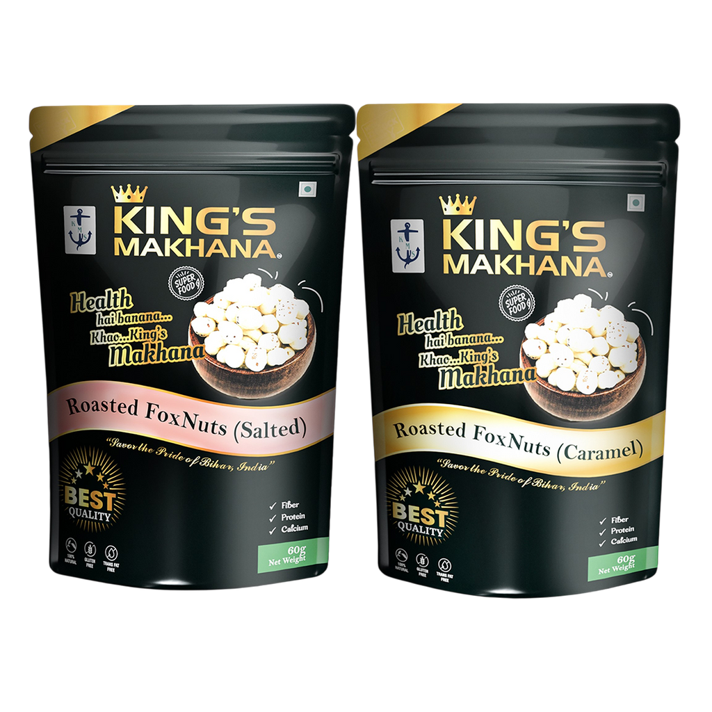 KING’S MAKHANA COMBO PACK OF 2 | Salted, Caramel (60g Each)