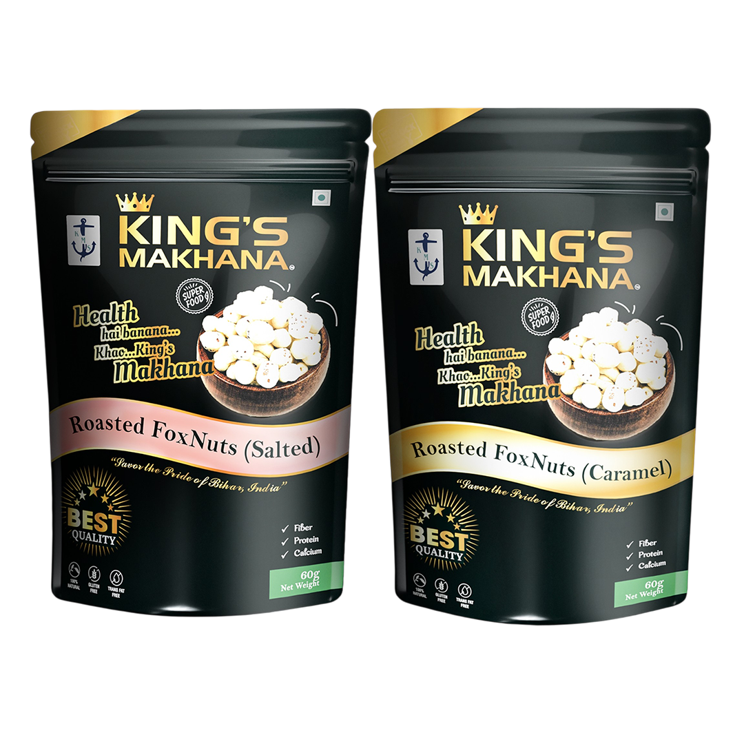 KING’S MAKHANA COMBO PACK OF 2 | Salted, Caramel (60g Each)