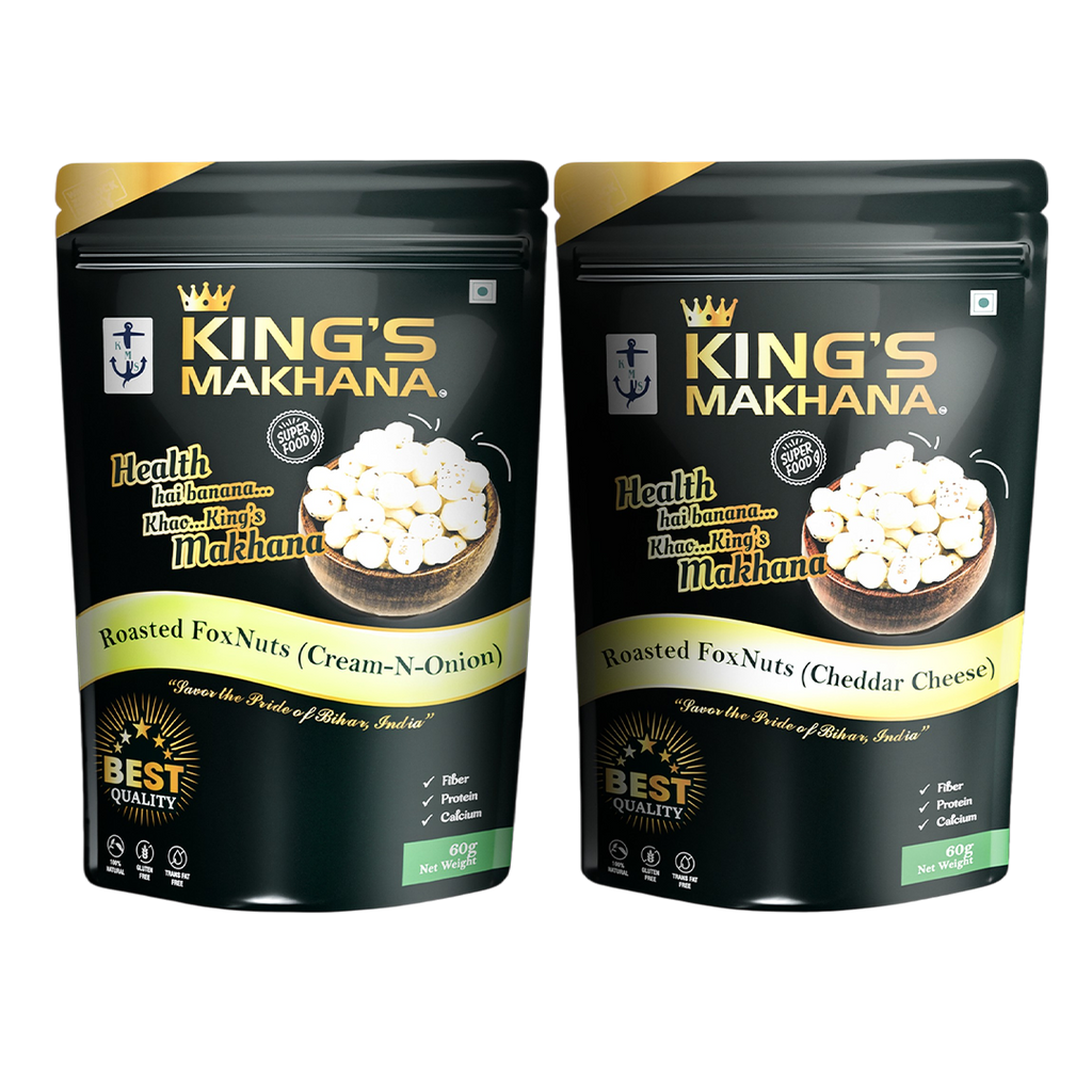 KING’S MAKHANA COMBO PACK OF 2 |Cream-N-Onion,Cheddar Cheese(60g Each)