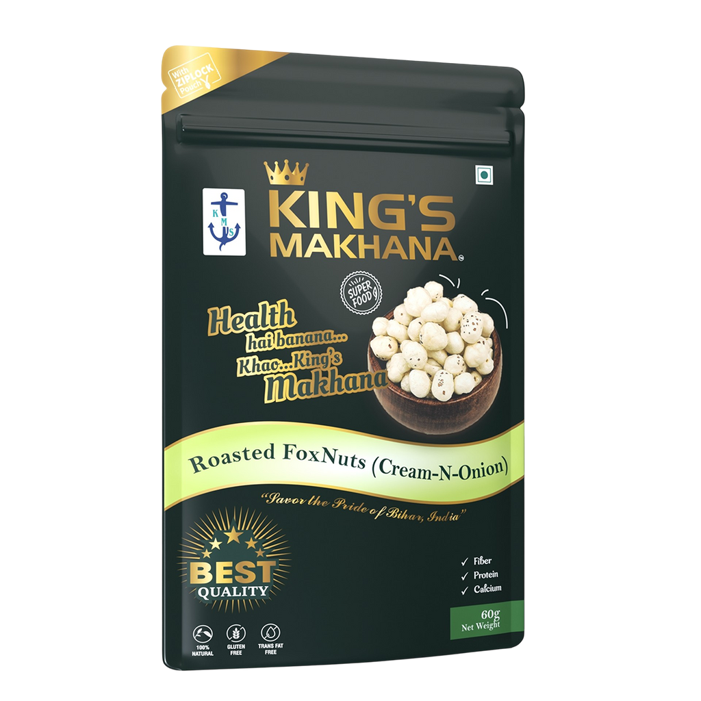 KING’S MAKHANA COMBO PACK OF 4  | Caramel, Cheddar cheese, Cream & Onion, salted (60g Each)