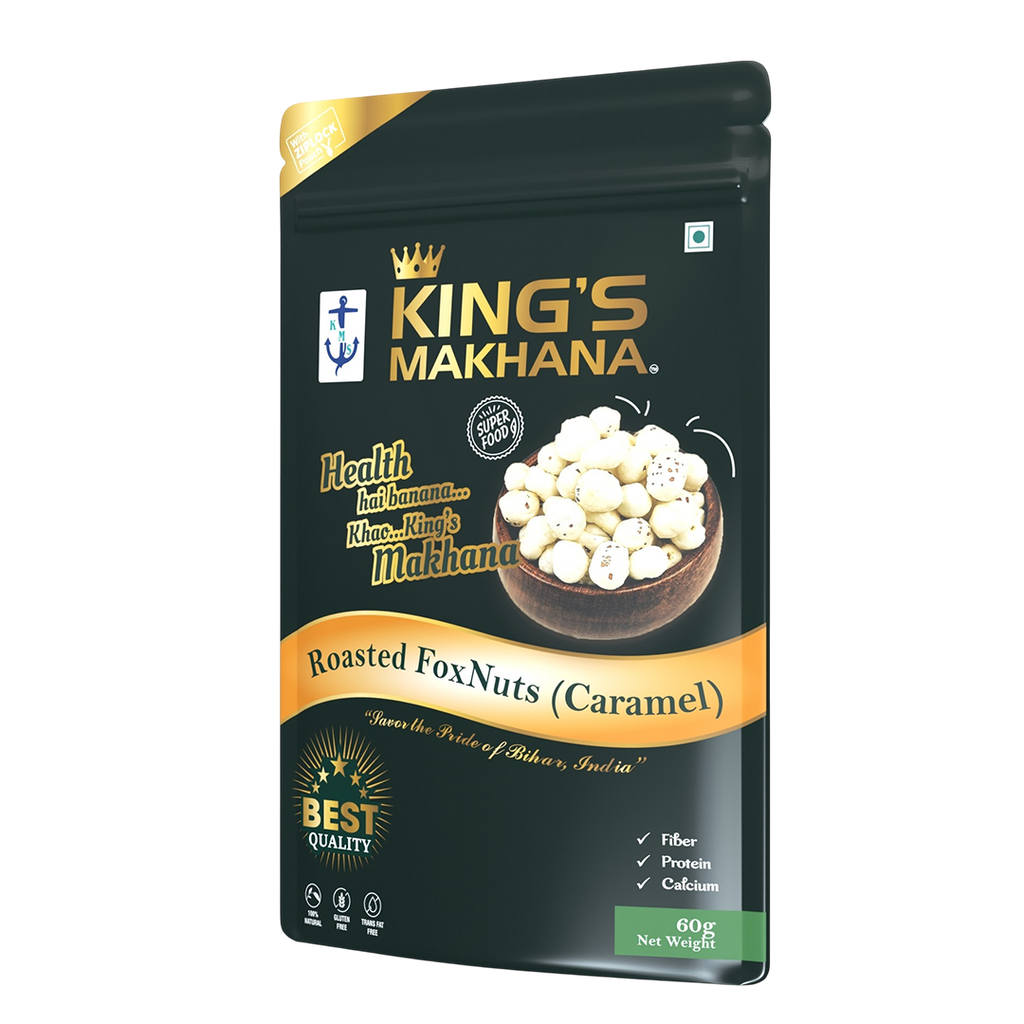 KING’S MAKHANA COMBO PACK OF 4  | Caramel, Cheddar cheese, Cream & Onion, salted (60g Each)