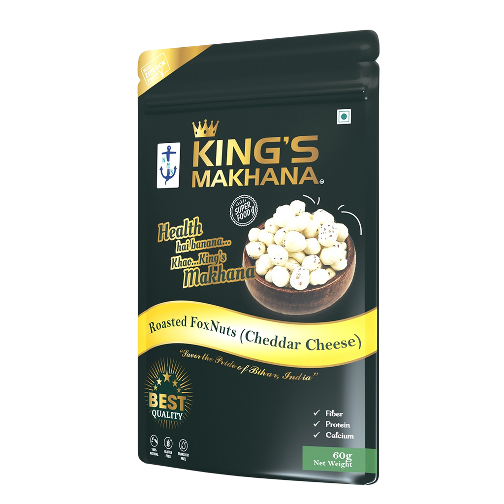 KING’S MAKHANA COMBO PACK OF 4  | Caramel, Cheddar cheese, Cream & Onion, salted (60g Each)