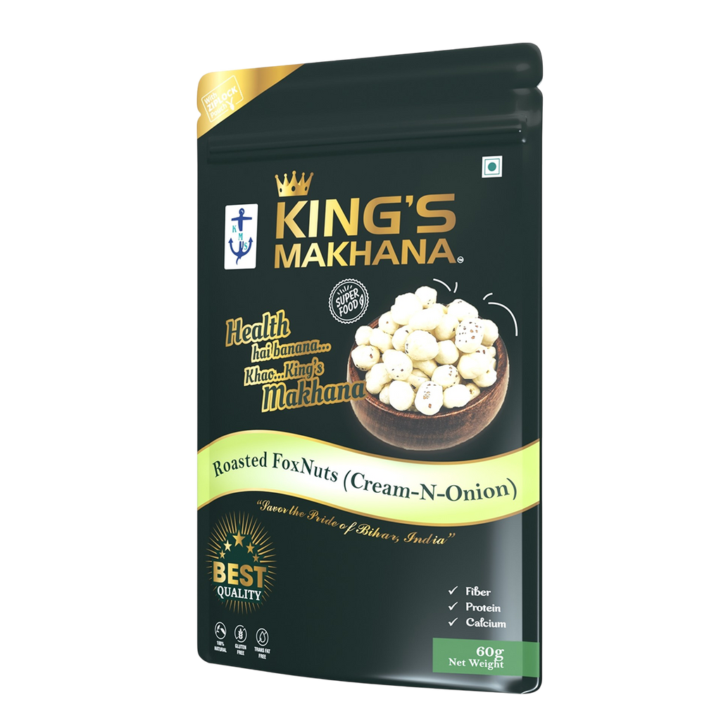 KING’S MAKHANA COMBO PACK OF 4  | Caramel, Cheddar cheese, Cream & Onion, salted (60g Each)